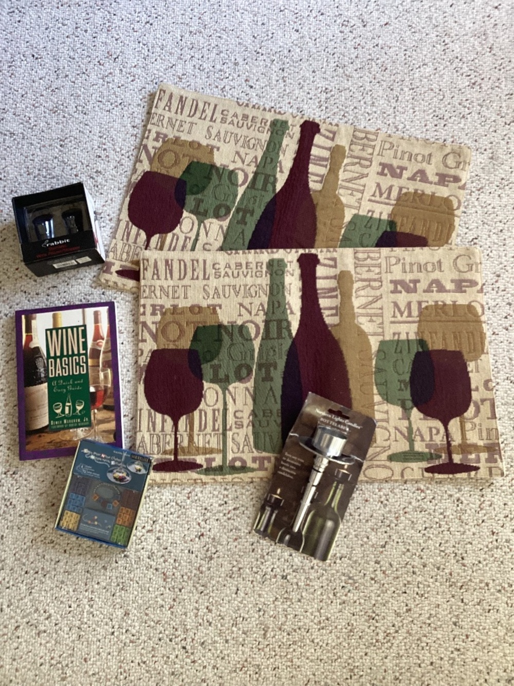 Lot of Wine With Dinner Accesories: placemats,wine book, & more